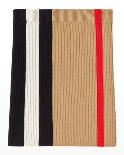 Shop Burberry Girl's Daphnie Icon Stripes Wool Skirt In Archive Beige Ip