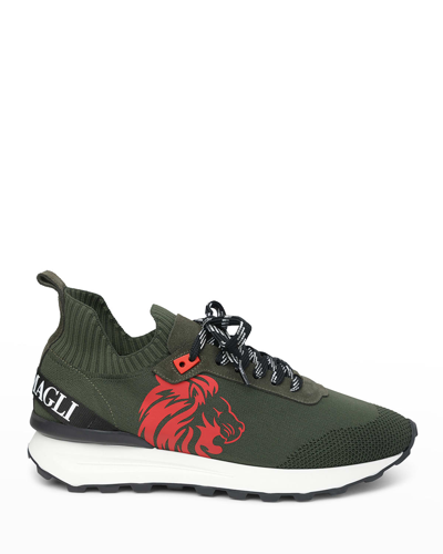 Shop Bruno Magli Men's Dion Stretch-knit Logo Sneakers In Military Green