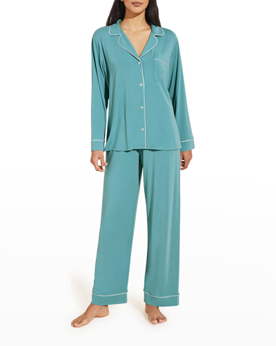 Shop Eberjey Gisele Solid Pajama Set In Ocean Bay/ivory