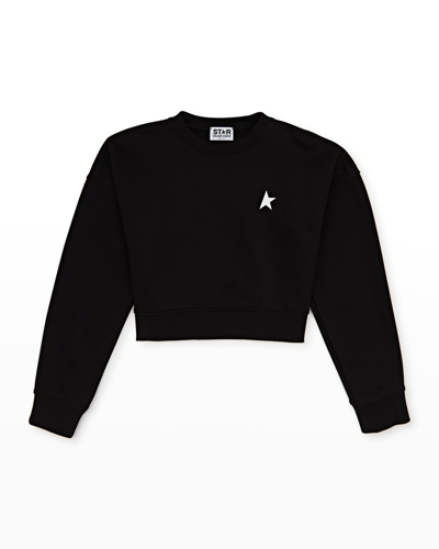 Shop Golden Goose Girl's Star-logo Cropped Sweatshirt In Blackwhite