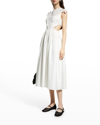 Shop Self-portrait Chemical Cotton Lace Bib Midi Dress In White