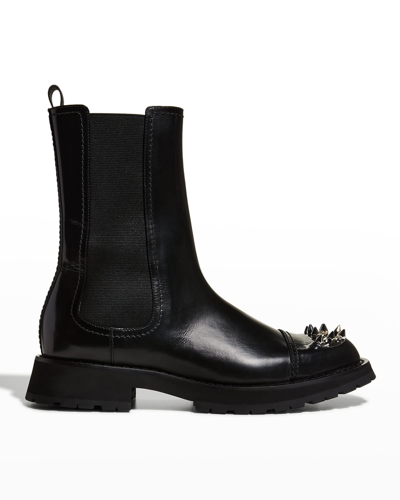 Alexander Mcqueen Ankle Boots With Studs In Black Leather In Blk/silver