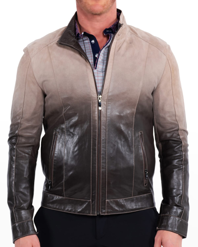 Shop Maceoo Men's Degradé Leather Jacket In Brown