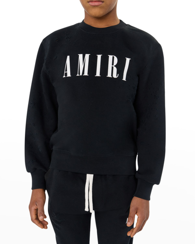 Shop Amiri Kid's Logo-print Crewneck Sweatshirt In Black