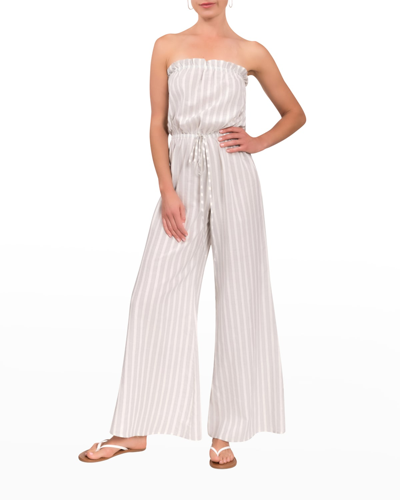 Shop Everyday Ritual Eileen Strapless Striped Linen Jumpsuit In Charleston Stripe