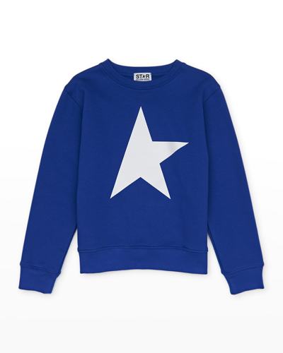 Shop Golden Goose Boy's Crewneck Star Sweatshirt In Bluettewhite