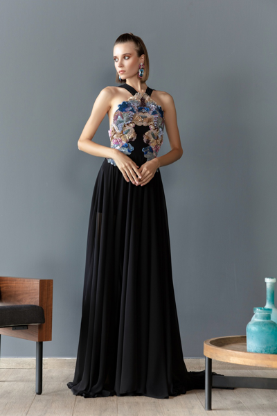 Shop Saiid Kobeisy Crepe Georgette Gown With Chromatic Beading