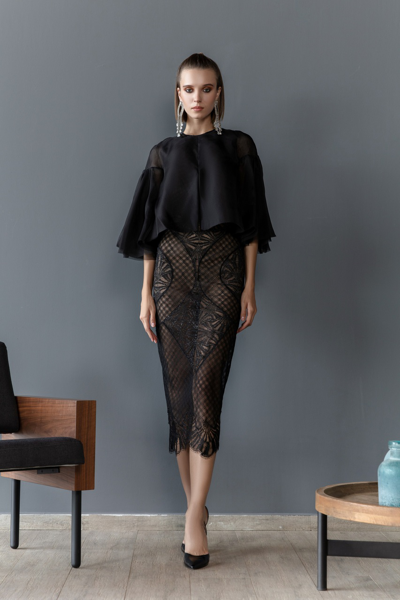 Shop Saiid Kobeisy Lace Midi Dress With Organza Jacket