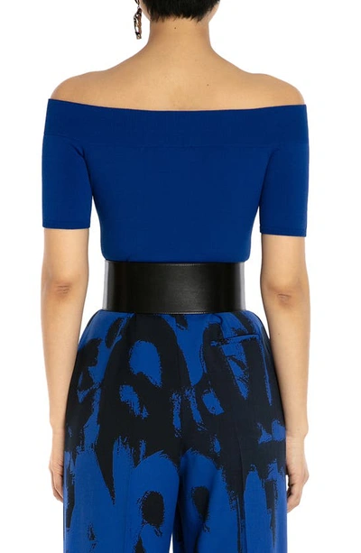 Shop Alexander Mcqueen Off The Shoulder Knit Top In Marine