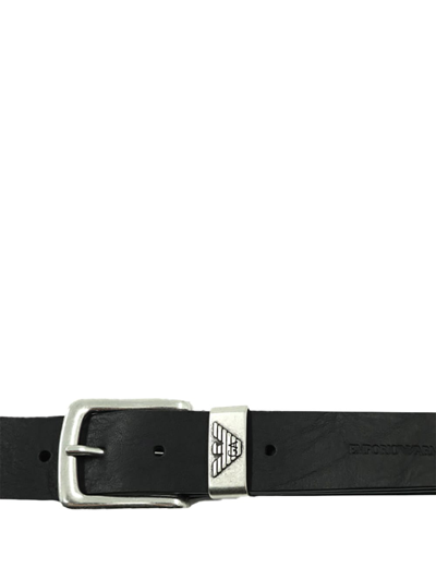 Shop Emporio Armani Leather Belt With Logoed Buckle In Nero