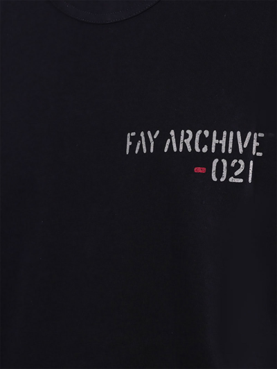 Shop Fay Short-sleeved Crew Neck T-shirt With  Achive 021 Print. In Blu