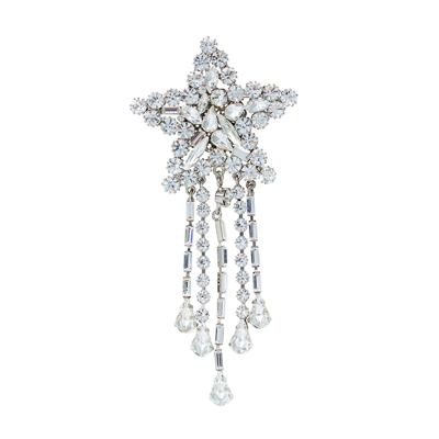 Shop Alessandra Rich Star Crystal-embellished Silver-tone Brooch