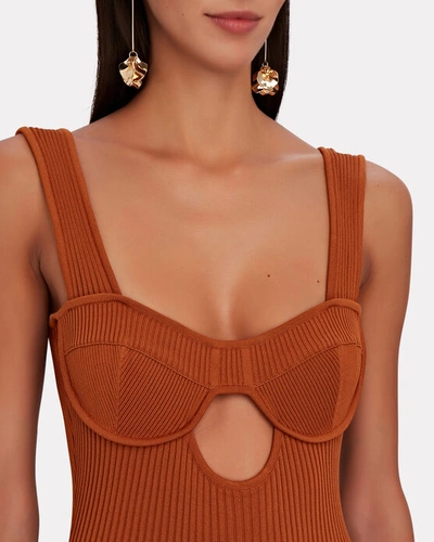 Shop Aknvas Maddy Cut-out Rib Knit Maxi Dress In Brown