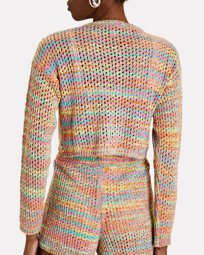 Shop Something Navy Space Dye Crochet Knit Cardigan In Blue-med