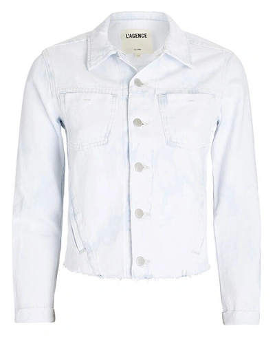 Shop L Agence Janelle Cropped Denim Jacket In Celestine