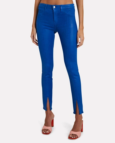 Shop L Agence Jyothi Coated Split-cuff Skinny Jeans In Blue-med