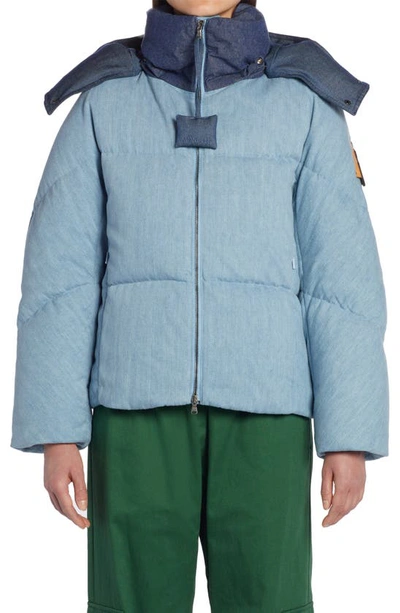 Shop Moncler Genius X Jw Anderson Two-tone Twill Hooded Puffer Jacket In Blue