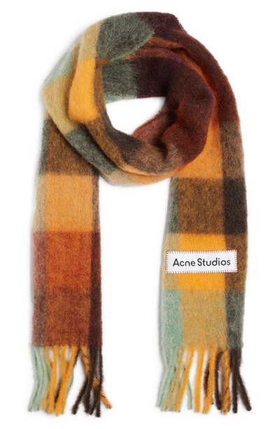 Shop Acne Studios Vally Plaid Alpaca, Wool & Mohair Blend Scarf In Chestnut Brown/ Yellow/ Green