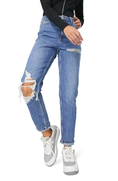 Topshop Ripped Mom Jeans In Mid Blue | ModeSens