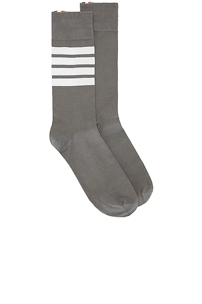 Shop Thom Browne 4 Bar Stripe Mid Calf Socks In Medium Grey