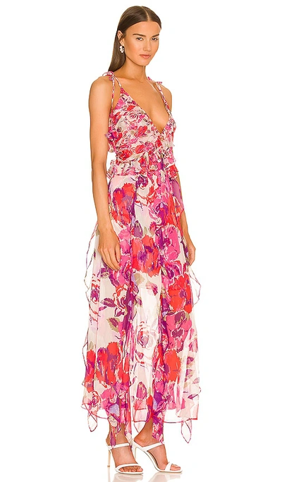 Misa Diana Floral Georgette Maxi Dress In Pink