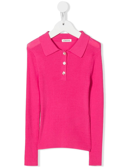 Shop P.a.r.o.s.h Cipria Ribbed-knit Polo Top In Pink