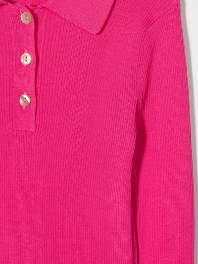 Shop P.a.r.o.s.h Cipria Ribbed-knit Polo Top In Pink
