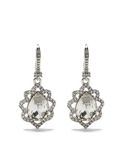 Shop Marchesa Notte Crystal-embellished Drop Hoops In Silver