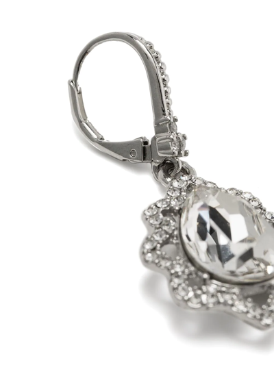 Shop Marchesa Notte Crystal-embellished Drop Hoops In Silver