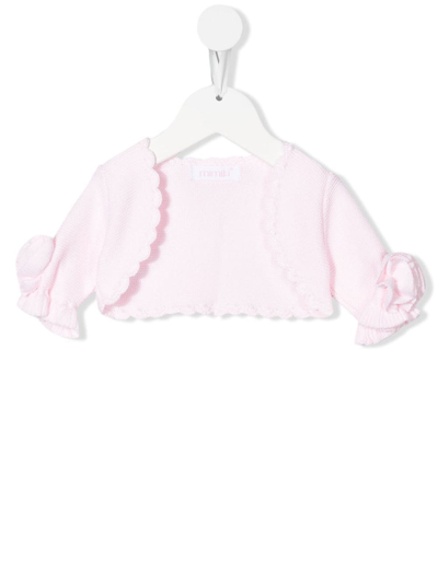 Shop Mimilù Floral-appliqué Knitted Cardigan In Rosa