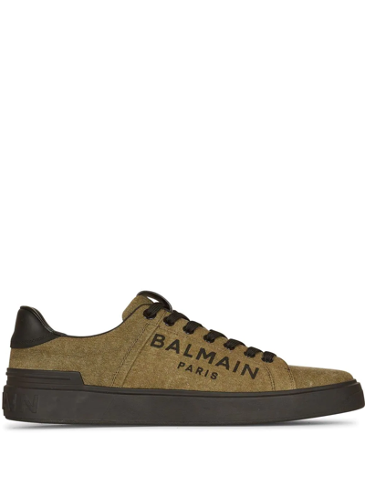 Shop Balmain Logo-print B-court Sneakers In Green