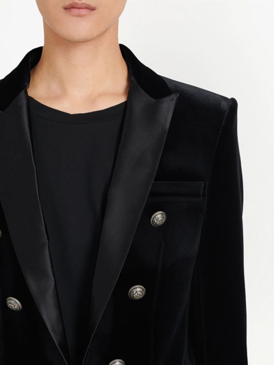 Shop Balmain Double-breasted Velvet Blazer In Black