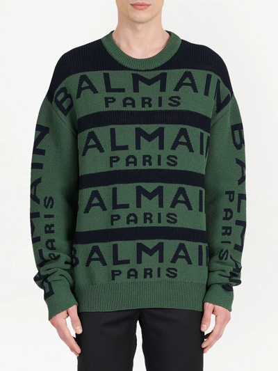 Balmain Logo Pattern Jumper In Green