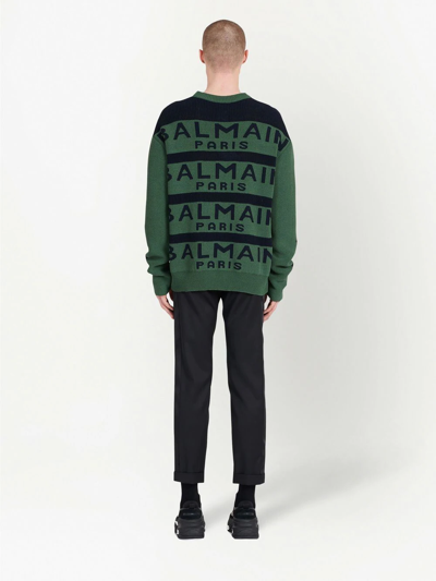 Balmain Logo Pattern Jumper In Green