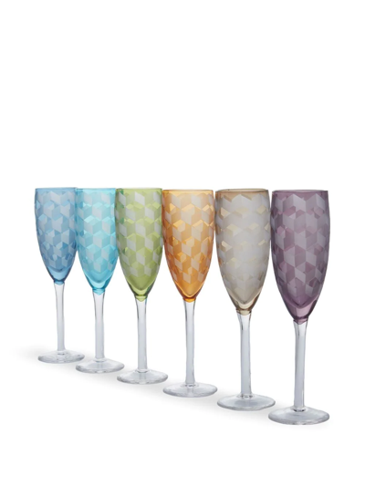 Polspotten Set Of 6 Multicolor Champagne Glasses In Blau