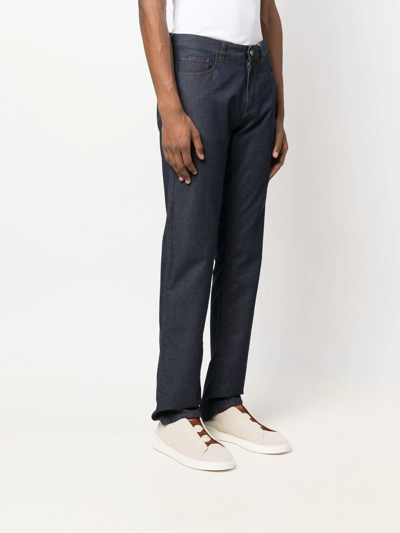 Shop Canali Logo-patch Straight-leg Jeans In Blau