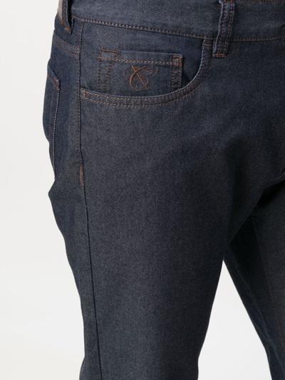 Shop Canali Logo-patch Straight-leg Jeans In Blau
