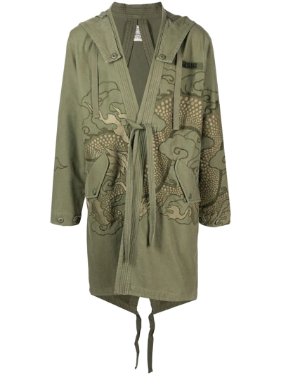 Shop Maharishi Embroidered Front-tie Fastening Jacket In Grün
