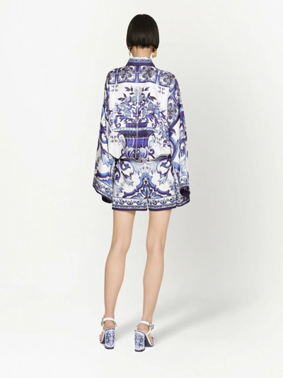 Shop Dolce & Gabbana Majolica-print Batwing-sleeve Shirt In Blue