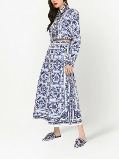 Shop Dolce & Gabbana Majolica-print Cropped Culottes In Blue