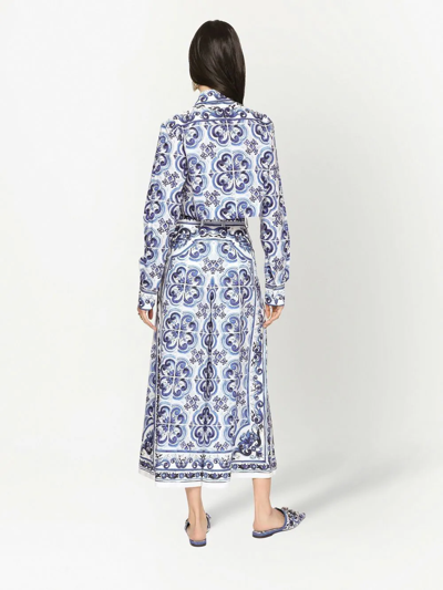 Shop Dolce & Gabbana Majolica-print Cropped Culottes In Blue