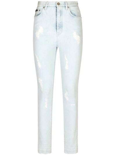Shop Dolce & Gabbana Grace Distressed Skinny Jeans In Blue