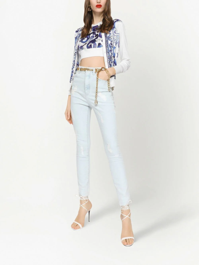 Shop Dolce & Gabbana Grace Distressed Skinny Jeans In Blue