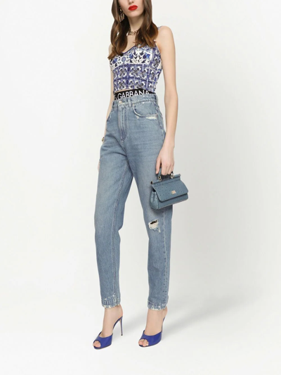 Shop Dolce & Gabbana Distressed Straight-leg Trousers In Blue