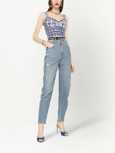 Shop Dolce & Gabbana Distressed Straight-leg Trousers In Blue