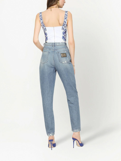 Shop Dolce & Gabbana Distressed Straight-leg Trousers In Blue