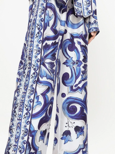 Shop Dolce & Gabbana Majolica-print Silk Straight-leg Trousers In Blue