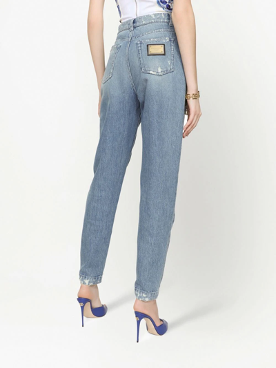 Shop Dolce & Gabbana Distressed Straight-leg Trousers In Blue