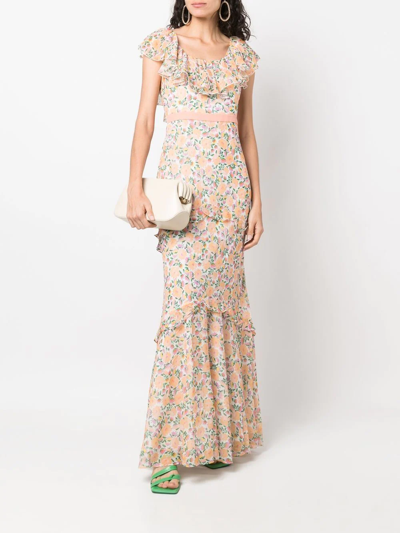 Shop Saloni Floral-print Ruffled Maxi-dress In Rosa