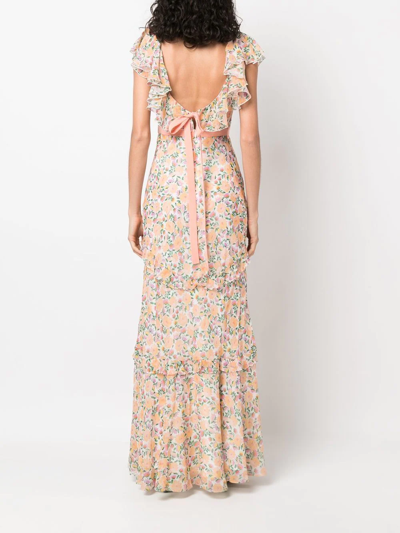 Shop Saloni Floral-print Ruffled Maxi-dress In Rosa